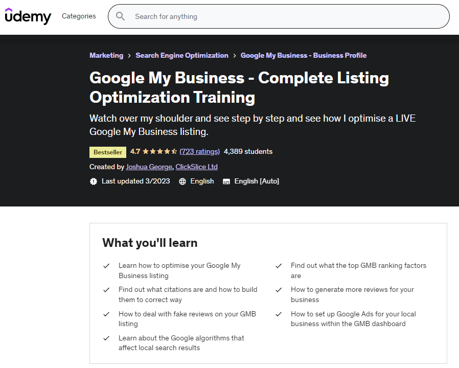 udemy gmb seo course